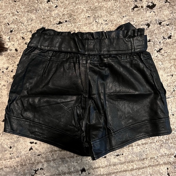 BDG Urban Outfitters High Waist Black Faux Leather Paperbag Shorts - Picture 6 of 8